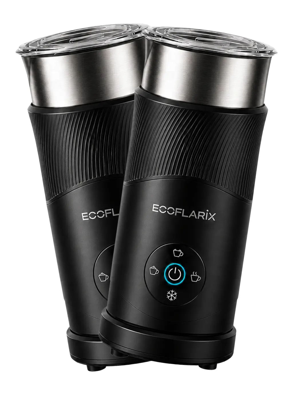 Full product render of the Ecoflarix electric milk frother with a transparent background
