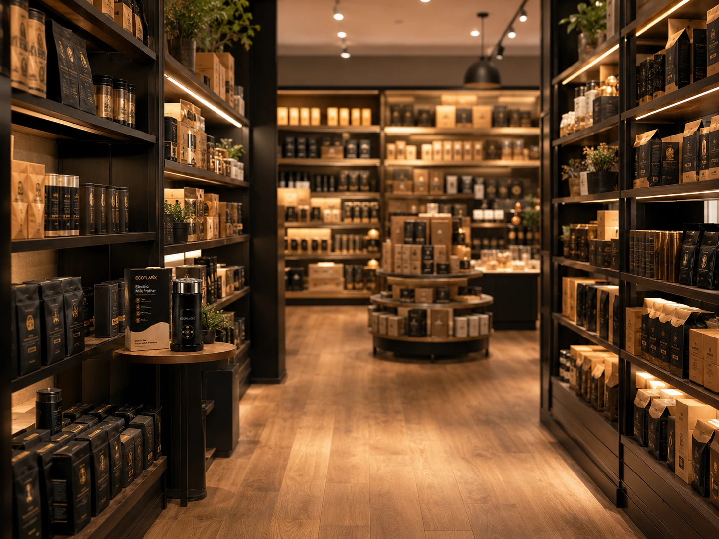 Premium retail store with organized home and beverage products